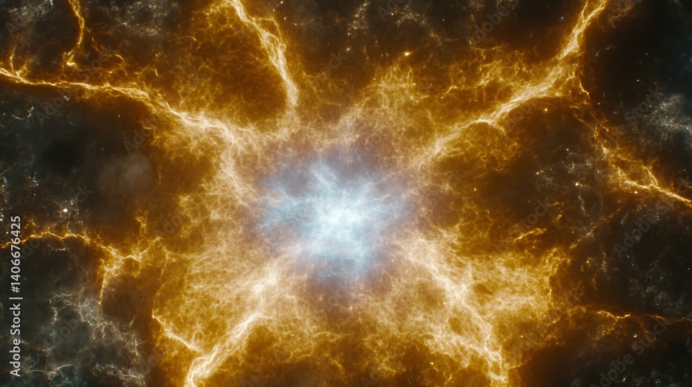Poster cosmic energy radiating from a central point in space.