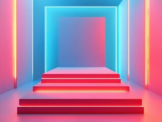 Obraz premium Neon pink teal modern interior design platform