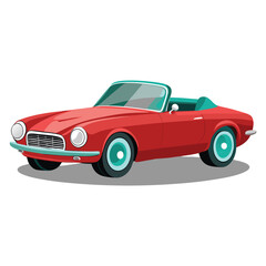 Retro Red Convertible Car Illustration Classic Automobile Design Isolated On White