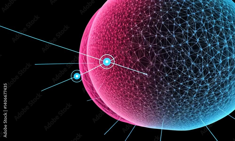 Aufkleber abstract 3d image of a geometric spherical structure with neon colors and light effects