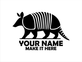 detailed silhouette of a nine-banded armadillo walking with its distinctive segmented shell and long tail. Wildlife illustration concept, armadillo in monochrome design, armadillo logo vector