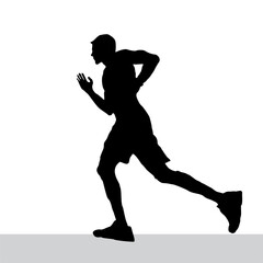 Running vector silhouette, isolated vector silhouette. Running, side view.