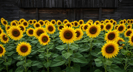 Sunflower field in full bloom on a sunny day.