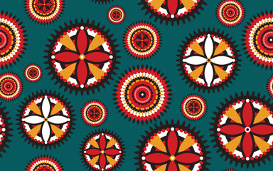 African ethnic traditional native pattern. Seamless pattern beautiful Kitenge, chitenge, dutch wax, and Ankara style. Design for carpet, wallpaper, clothing, wrapping, fabric, cover, dress. Vector