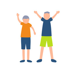 半袖を着て手を振る老夫婦のイラスト