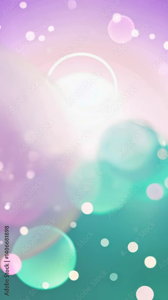 Poster a blue and white background with a green object in the middle. the object is blurry and has a shiny 