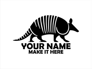 detailed silhouette of a nine-banded armadillo walking with its distinctive segmented shell and long tail. Wildlife illustration concept, armadillo in monochrome design, armadillo logo vector