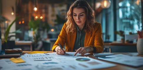 Woman working at a table intimate interior