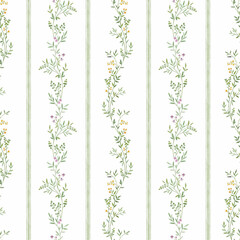 Fashion stylish vertical striped floral pattern with floral motifs. modern plant pattern for fashion, fabric, textile, wallpaper. Vintage striped pattern © zenina