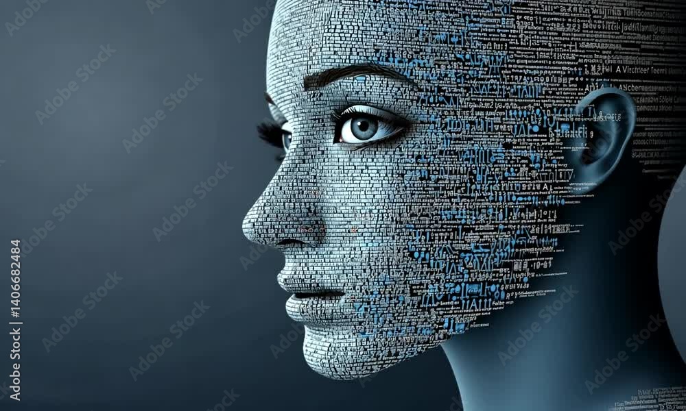 Poster futuristic profile silhouette formed by digital code representing technology and artificial intellig