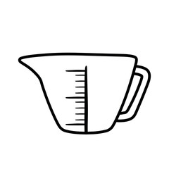 Black Line Drawing Measuring Cup Cooking and Bakery in Vector Illustration