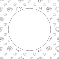 kitchen utensil frame. doodle kitchenware circle frame. kitchen background