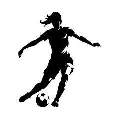 Female soccer player vector silhouette. Passing pose. Front view