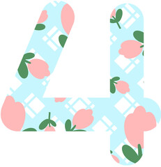 pink flowers and blue background number 4.
