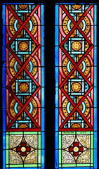 BANGKOK, THAILAND - April 14, 2025 : Colorful stained glass windows in Chapel of Annunciation, Thailand. Concept art painting on stained glass.