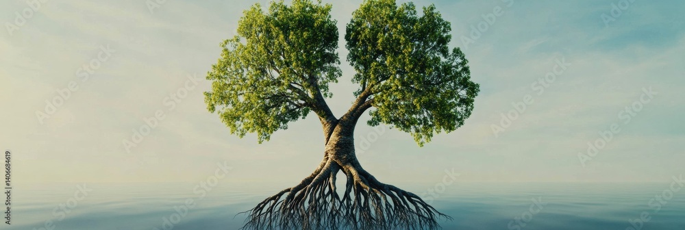 Aufkleber tree symbolizes human lungs with expansive branches and deep roots, illustrating connection between 