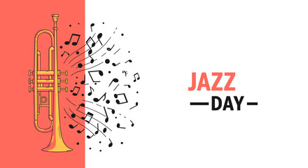 Obraz premium Jazz trumpet illustration with musical notes for Jazz Day 