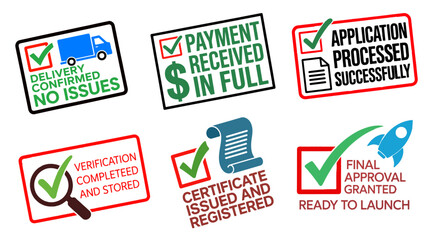 Complete Business Process Stamps Set &ndash; Approved & Verified Icons

