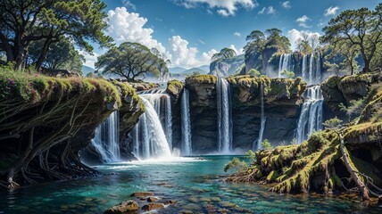 Fototapeta premium waterfall in the forest,Our Planet, Our Responsibility: Celebrating Earth Day with Green Action