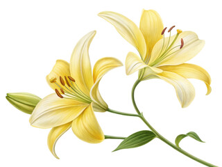 Fototapeta premium Beautiful yellow lilies bloom gracefully, showcasing their delicate petals and vibrant colors, perfect for adding elegance to any setting