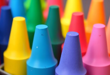 Colorful multiple pastel crayons blurred background