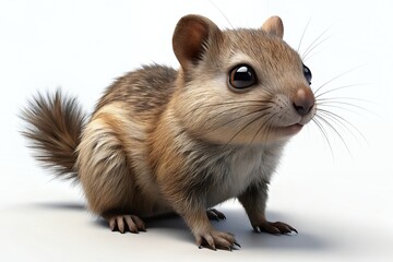 Obraz premium A curious little chipmunk, alert and endearing, sits poised against a stark white background, showcasing its soft fur and expressive eyes in a captivating portrait.