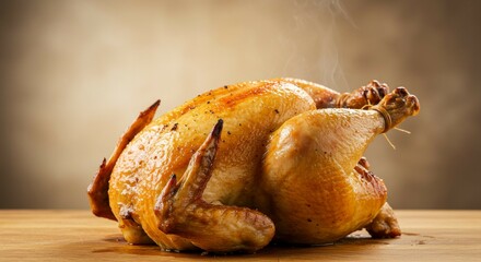 Roasted Chicken on Wooden Table