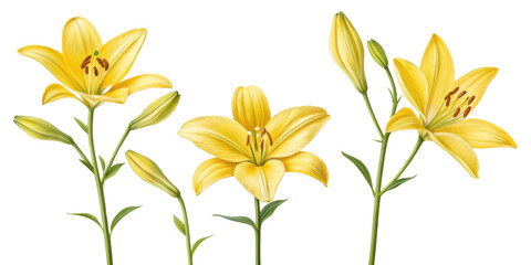 Bright yellow lily flowers bloom gracefully, showcasing their beauty and elegance in vibrant display of nature artistry