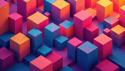 Fototapeta premium Abstract geometric shapes repeating in a vibrant color scheme, print, shapes, seamless