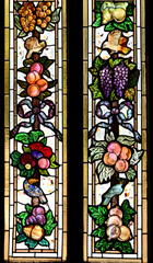BANGKOK, THAILAND - April 14, 2025 : Colorful stained glass windows in Chapel of Annunciation, Thailand. Concept art painting on stained glass.