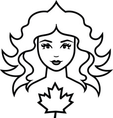 Maple Leaf Woman Icon – Canadian Female Face Vector Illustration with Stylized Hair