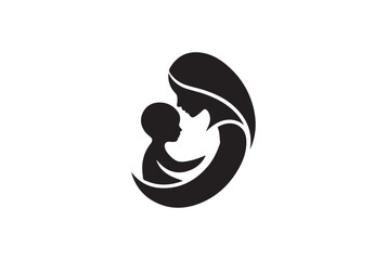 Loving Mother and Child Silhouette Icon