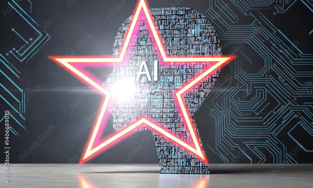 Poster abstract representation of artificial intelligence concept with digital elements forming a human hea