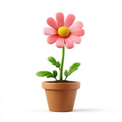 Pink flower in pot illustration on white background