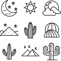 Collection of Simple Line Art Icons Representing Southwestern Themes
