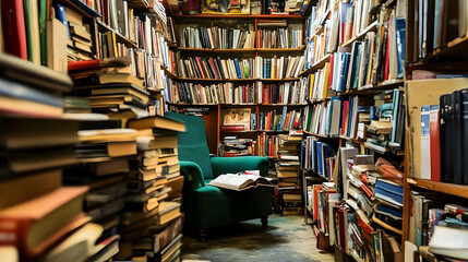 Immersive Literary Sanctuary: Book-lined Walls and Cozy Reading Nook Ambience