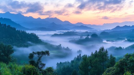 Misty Mountain Valley Sunrise Landscape