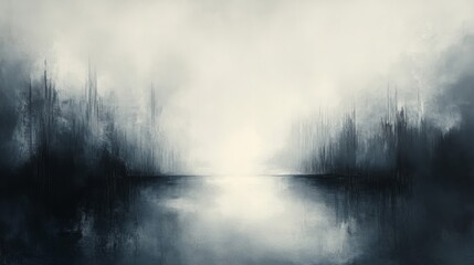 Dark Cityscape Reflection in Foggy Blue Water