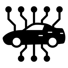 Electric car with contacts solid icon, wired connection concept. Vector graphics. Automobile electronics plug sign on white background, glyph style mobile or design.