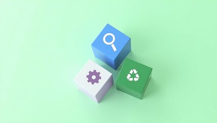 Empowering Sustainability Colorful Cubes with Symbolic Icons Highlight the Intersection of Search, Optimization, and Recycling in Modern Environmental Practices