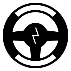 EV steering wheel solid icon, car driving control concept. Vector graphics. Wheel with lightning button sign on white background, glyph style mobile or design.