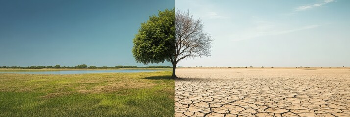 The natural contrast from prosperity to desolation shows the environment and climate change.