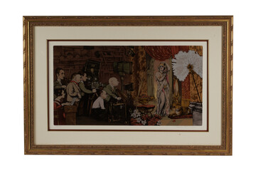 Obraz premium picture of a picture frame Antique Pair of Old Print Wedding Picture Framed