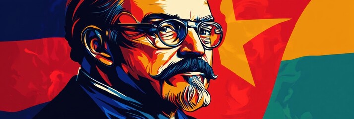 Portrait of a politician in bold national colors showcasing a stylized design representing national pride and political identity