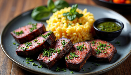 Delicious Grilled Meat with Pasta and Sauce