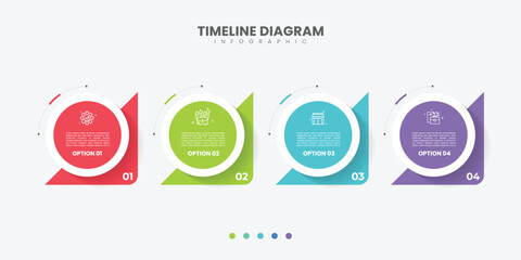 Timeline infographic template. 4 Step timeline journey, calendar Flat simple infographics design template. Business concept with 4 options
