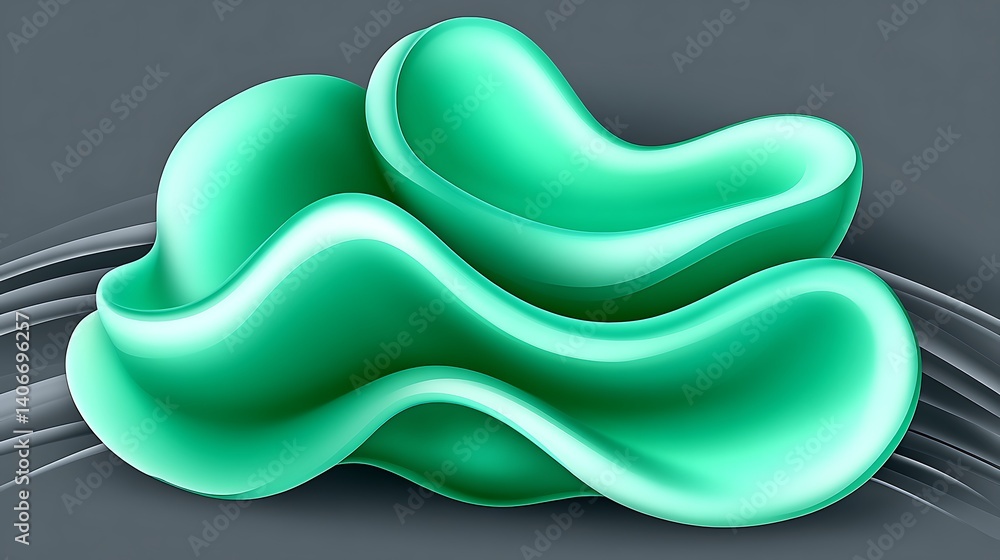 Poster abstract, fluid forms in mint green, creating a dynamic design.