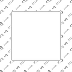 kitchen utensil frame. doodle kitchenware square frame. kitchen background