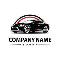 Simple black silhouette of a car with company name