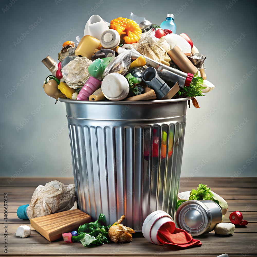 Fototapete overflowing trash can a visual representation on white background